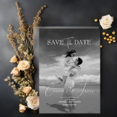 Modern Script Elegant Greyscale Wedding Photo Save The Date