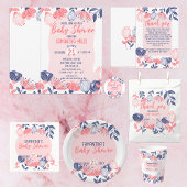 Dank u Roze Blauw Bloemen Botanisch Baby shower Bedankkaart