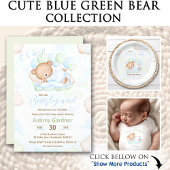 Sticker Rond Bleu Vert Nous Pouvons Attendre L'Ours Baby shower