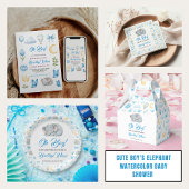Invitation Bain de bébé à l'aquarelle éléphant de garçon mign