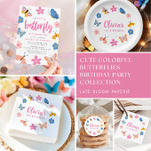 Invitation Papillons colorés mignons 1ère fête d'anniversaire
