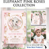 Sticker Rond Eléphant mignon Fleurs roses Roses Anniversaire Fi