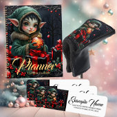 Décoration En Céramique Enfant Elfe mignon en manteau à capuchon vert