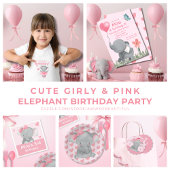 Invitation Cute Elephant with Ballon Birthday Party