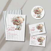 Invitation Fête de naissance bébé garçon Teddy Daisy Cherry p