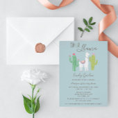 Invitation Ooh La Llama Baby shower mignon turquoise & brun s