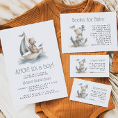 Cute Nautical Teddy Bear QR Code Boy Baby Shower Kaart