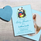 Invitation Cute Panda Baby shower Moderne Bleu clair doux
