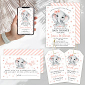 Invitation Douche petite fille d'éléphant rose mignonne