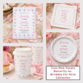 Sticker Rond Cute Pink Purple Butterfly 1st Birthday for Girls