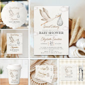 Invitation Neutral Stork Baby Shower – Sky with White Stork