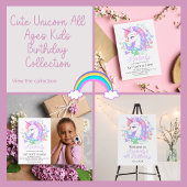Invitation Cute Purple Unicorn Tous les âges Photo Anniversai