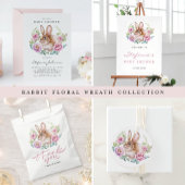 Invitation Aquarelle lapin et fleurs roses Fête de Pâques