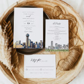 Invitation Watercolor Dallas Texas Skyline Enregistrer la dat