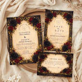 Save The Date Dark Baroque Red Floral Wedding