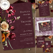 Invitation Dark Elegant Autumn Floral Burgundy Wedding