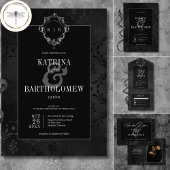 Invitation Dark gothique noir floral satin Mariage damassé