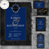 Invitation Dark Gothique Noir Floral Satin Damas Mariage bleu