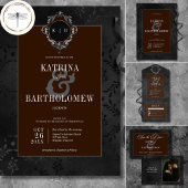 Invitation Dark Gothique Noir Floral Satin Damask Brown