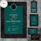 Invitation Dark Gothique Noir Floral Satin Damask Mariage Tur