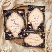 Cartons Réponse Mariage Floral de Crâne Gothique Sombre
