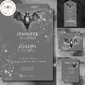Invitation Mariage Halloween noir chauve-souris et diamants