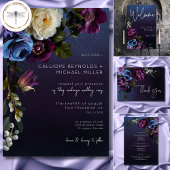 Invitation Dark Moody Blue Lavender Floral Moderne Mariage