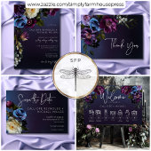 Invitation Dark Moody Blue Lavender Floral Moderne Mariage