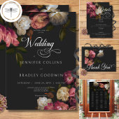 Invitation Dark Moody Bourgogne & Cream Peonies Mariage noir