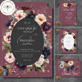 Cartons Réponse Dîner Moody Burgundy Oval Floral Frame