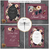 Invitation Tout En Un Dark Moody Bourgogne Oval Floral Frame QR Code
