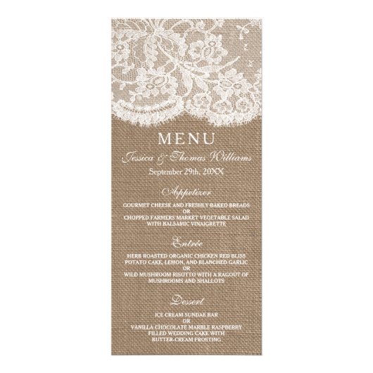 Collection de Mariages Burlap & Lace - Menu (Devant)