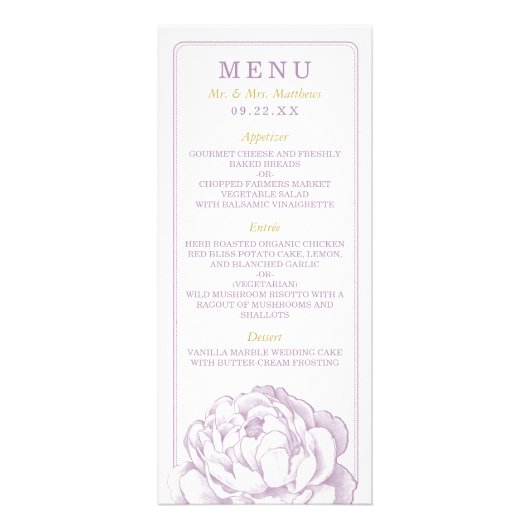 Collection de Mariages floraux de Peony - Menu (Devant)