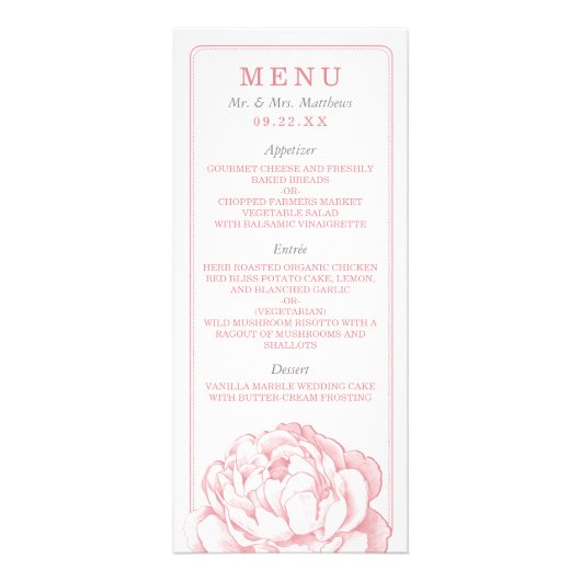 Collection de Mariages floraux de Peony - Menu (Devant)