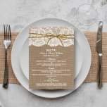 Collection de Mariages Rustic Twine Bow - Menu<br><div class="desc">La collection rustique de mariage arc-en-cercle est un design époustouflant avec un joli arrière - plan rustique effet burlap avec une finition romantique vintage effet dentelle blanche a fini un ruban de ficelle et arc. Ces cartes de menu peuvent être personnalisées pour votre occasion spéciale et feraient le menu parfait...</div>