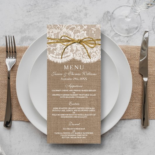 Collection de Mariages Rustic Twine Bow - Menu