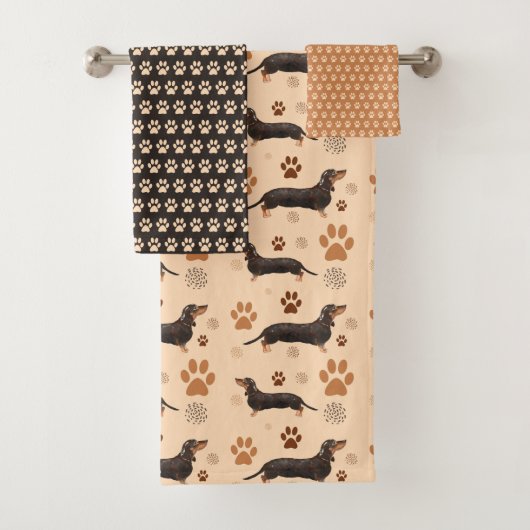 Collection de serviettes Adorable Dachshund & Paws (En situation)