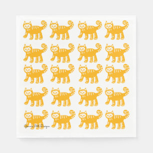 Collection de serviettes en papier chats jaunes.