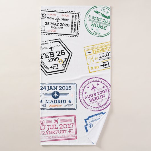 Collection de timbres de passeport isolés sur blan (Serviette de bain)