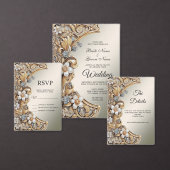 Faire-part de mariage Florale or blanc (Personnalisez la collection de ce créateur indépendant.)