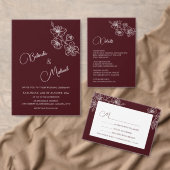Burgundy White Floral Line Art RSVP (Personnalisez la collection de ce créateur indépendant. )