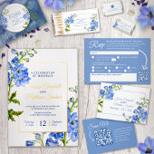 Invitation à un mariage d'aquarelle bleue Delphini