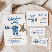 Sticker Rond Denim Bear Clothesline Boy Blue Jean Baby shower