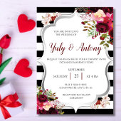 Save The Date Fleurs de Bourgogne Rayures noires et blanches
