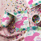 Banderoles Dinosaure fond T-Rex rose Dino fille Anniversaire