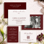 Carte D'accompagnement Modern Ivory and Burgundy Wedding RSVP Qr Code
