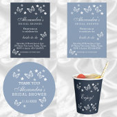 Serviette En Papier Fête des mariées à papillon blanc bleu marine