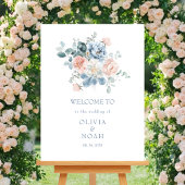 Serviette En Papier Mariage dans le jardin floral bleu et rose pâle