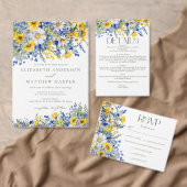 Invitation Dusty Blue Yellow Daisy Wildflowers Boho Wedding (Personnalisez la collection de ce créateur indépendant. )