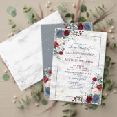 Dusty Blue Burgundy Blush Gold Wedding RSVP Uitnodiging Briefkaart (Personaliseer deze collectie van deze onafhankelijke maker. Test)